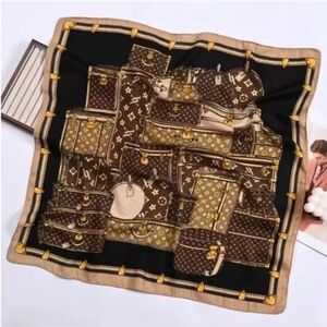 LV STYLE LOUIS VUITTON Luxury Designer Print Scarf suitcases black brown 25in
